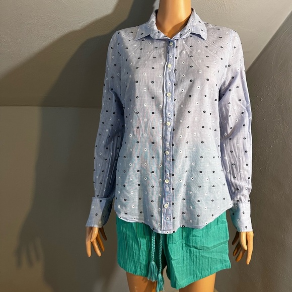 J. Crew Perfect Shirt Blue Eyelet Embroidered 100% Cotton Button Down EUC 10 - Picture 2 of 5